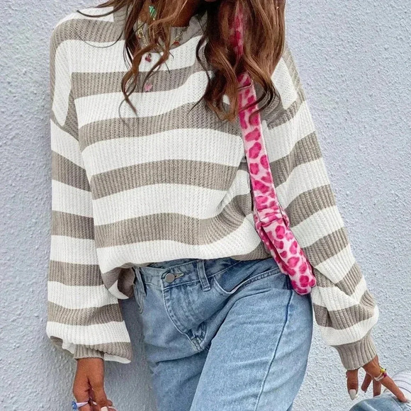 Multicolor Casual Women's Striped Pattern Drop Shoulder Sweater - Picture 4 of 8